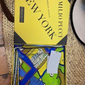 Emilio Pucci Colorful Silk Scarf with Blue and Green new w/box and receipt